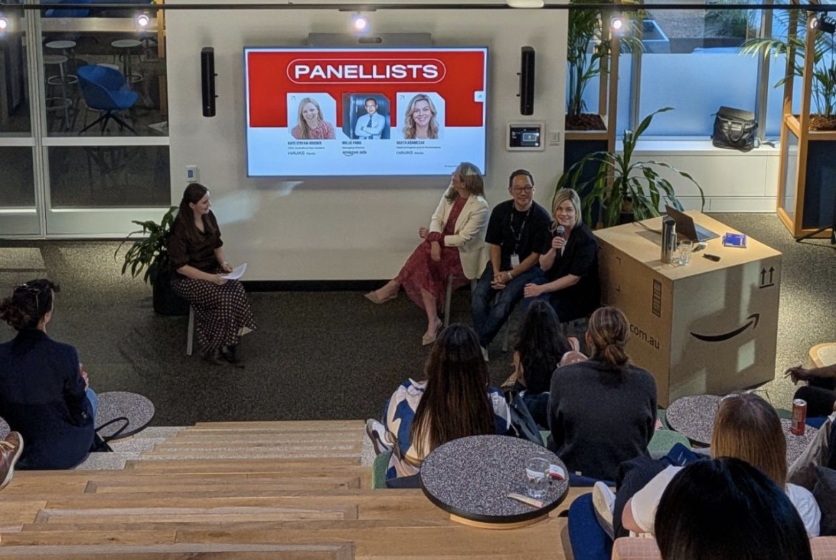 Agata Adamczak speaking on a Havas panel at Amazon’s office
